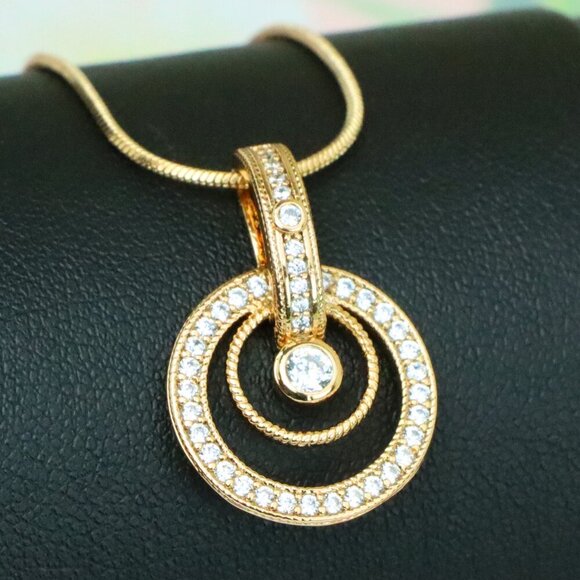 "Elegant Rose Gold Circular Pendant with Sparkling Crystal Accents, XPPT1221 - Picture 1 of 13